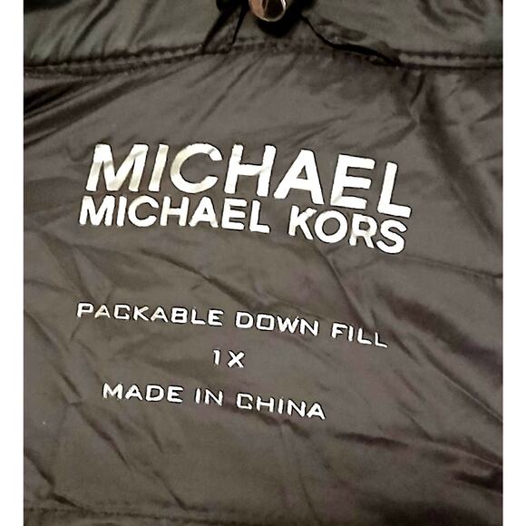 Michael Kors Womans 1x Packable Down Fill Coat Black Quilted Puffy Hooded Pocket - Picture 4 of 14